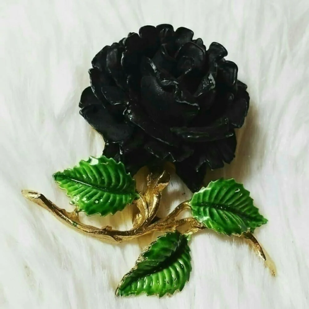 Vintage Black Carnation Brooch